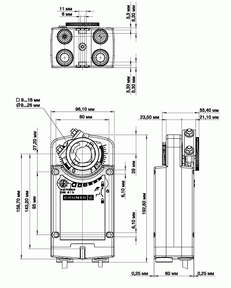 Стандартный электропривод для воздушных клапанов Shuft 361-230-10-S2
